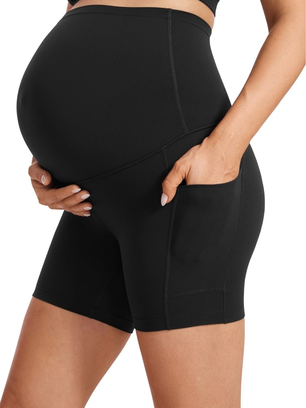 CRZ YOGA Black Maternity Bike Shorts with Side Pocket